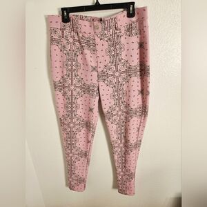 Thrill Jeans Pink Bandana Paisley Print Ankle Pants, Size 2X